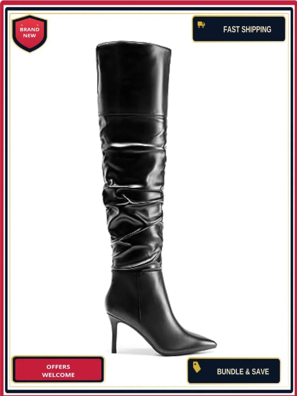 Over the Knee Stiletto Boots Pointed Toe Slouch Design Zip Closure